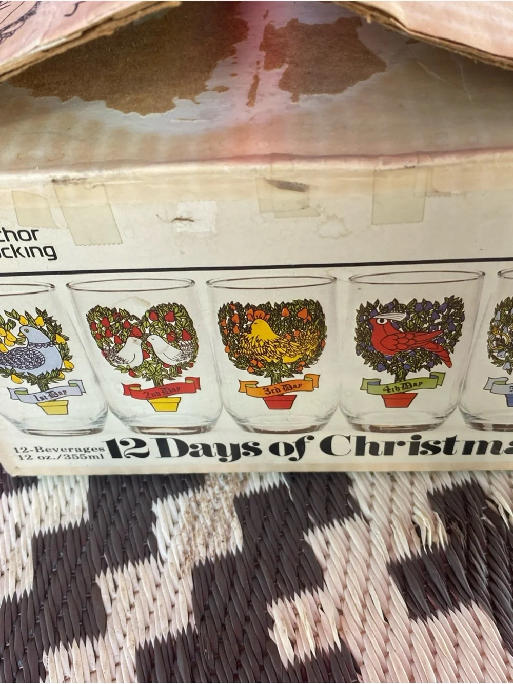 Anchor Hocking 12 Days of Christmas Holiday Glasses - Set with Box